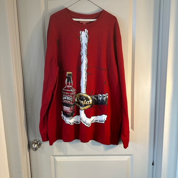 Holiday Fleece Red Saint Nick Whiskey Ugly Christmas Sweater, size 2XL - Picture 8 of 8